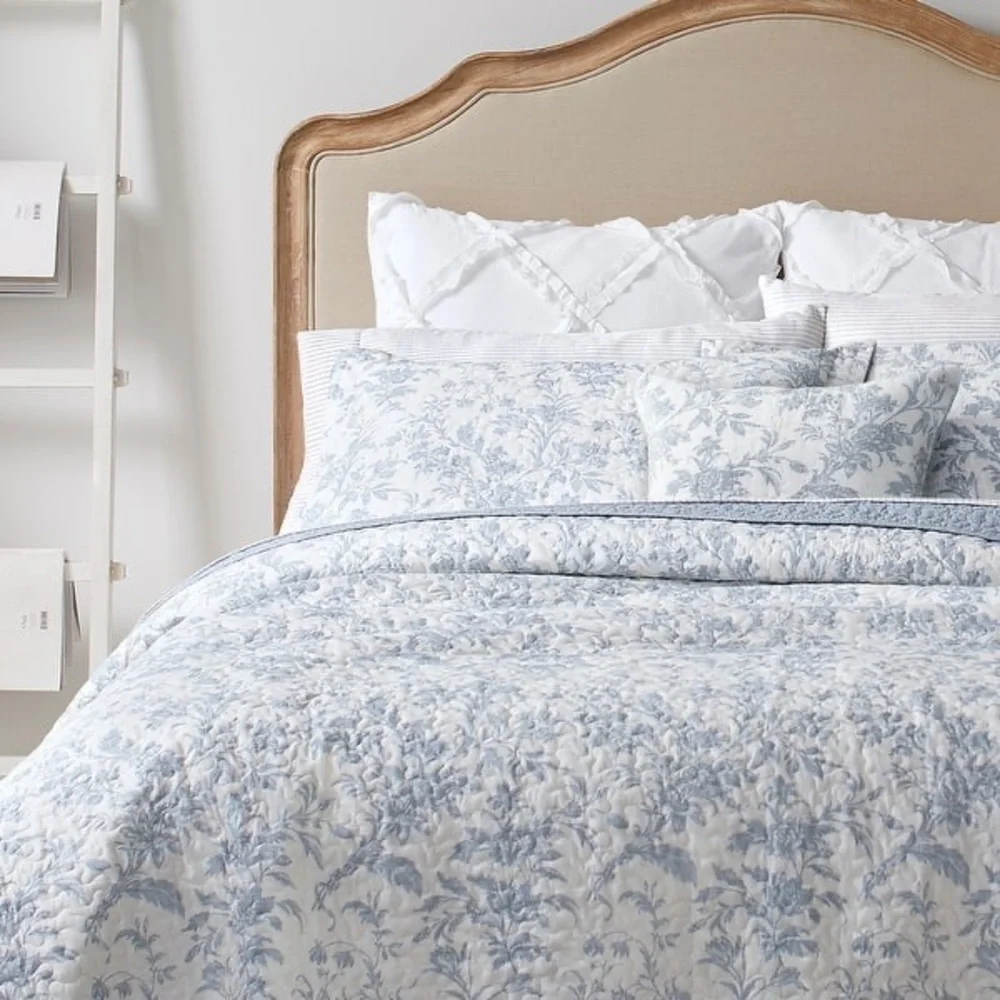 Laura Ashley Amberley Blue King Quilt Bonus Set Cotton Floral Cottage Bedding